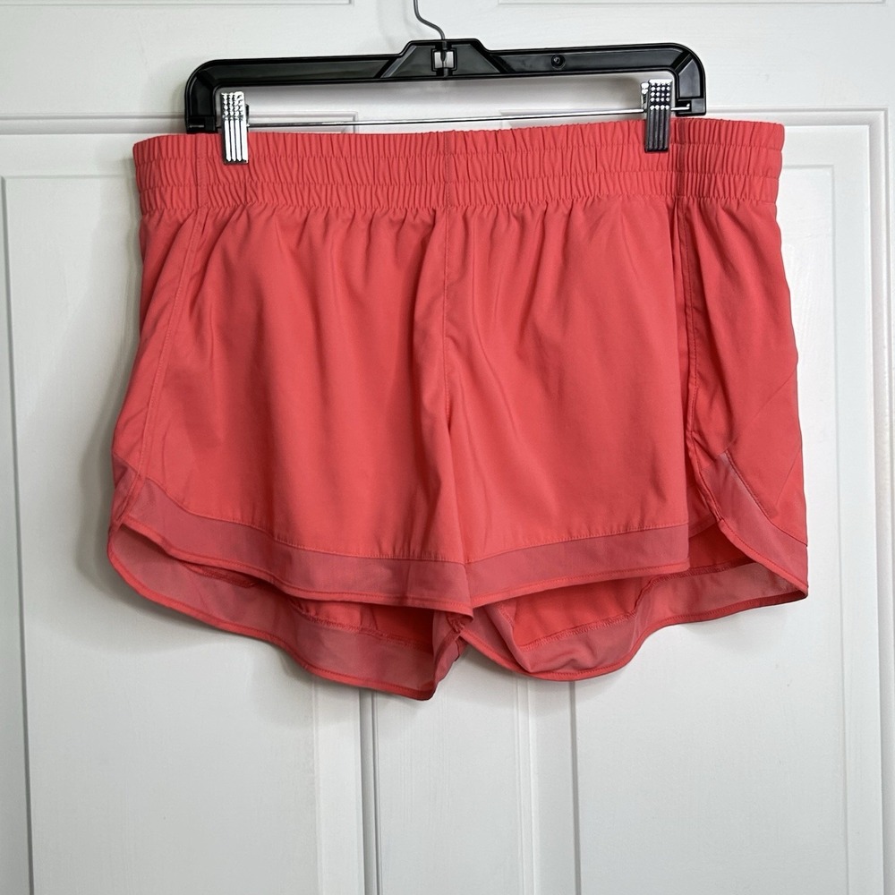ATHLETA MESH RACER RUN SHORTS 4" Womens XL Coral Pink Built In Briefs